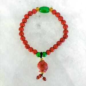 NWOT Coi Fish Charm Lucky Fortune Prosperity Elastic Beaded Bracelet Red OS